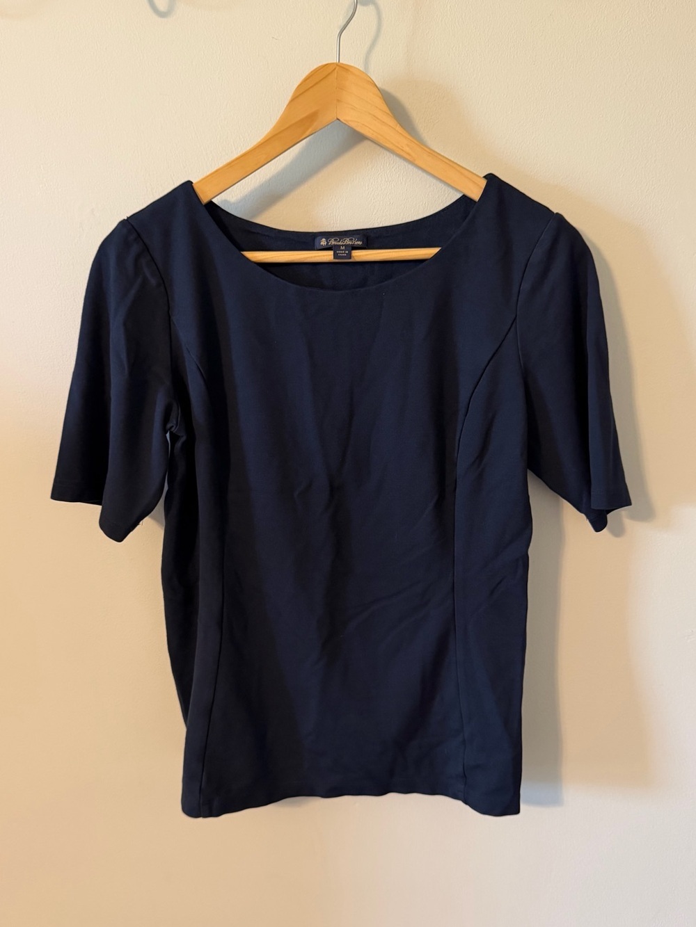 Brooks Brothers Navy Ponte Knit Seamed Top Medium Stretch Career Blouse
